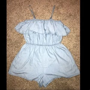 Faux denim romper w/POCKETS